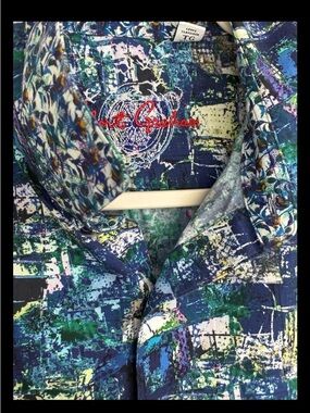 Robert Graham Navy Blue and Green Abstract Print Button-Up Shirt